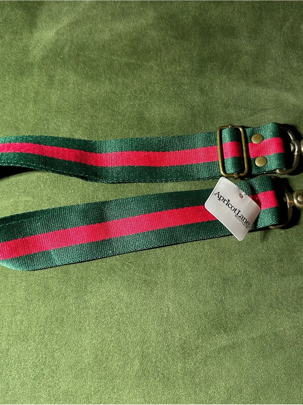 Apricot Lane Green and Red Striped Adjustable Strap with Brass Hardware